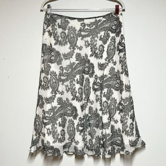 Pendleton Silk Paisley A line Skirt Dark Grey Ivory Sz 8 Petite - Picture 1 of 4
